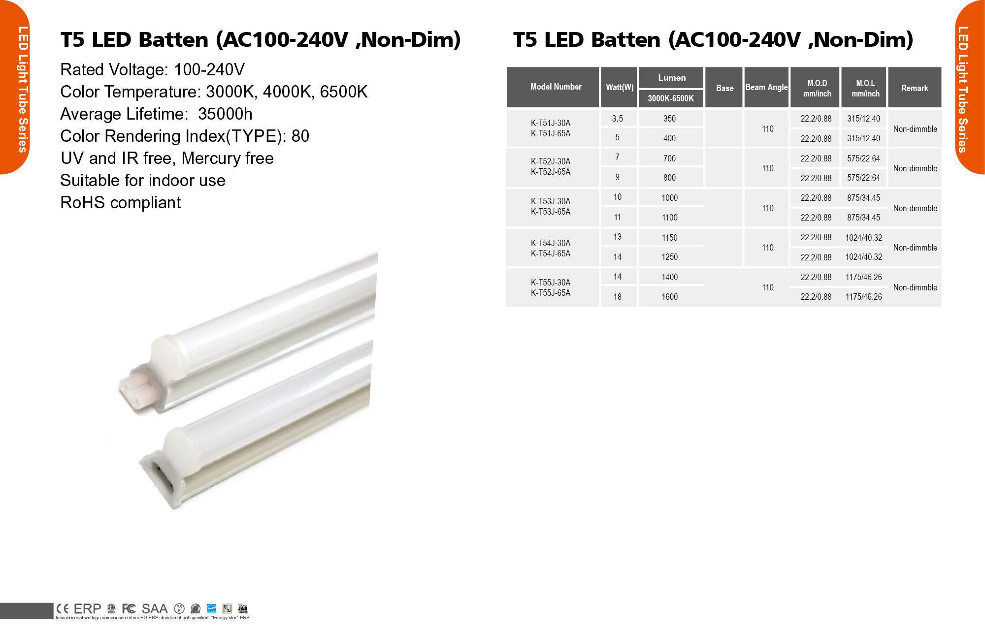 T5 LED Batten (AC100-240V ,Non-Dim)