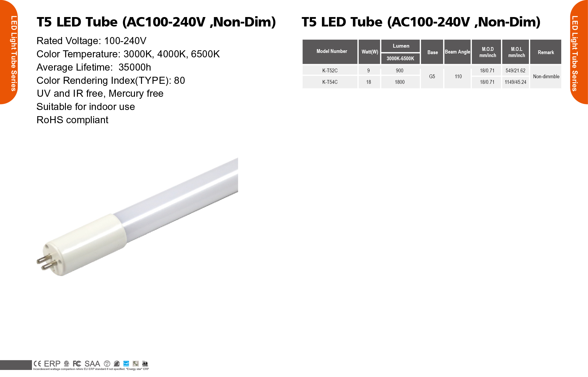 T5 LED Tube (AC100-240V ,Non-Dim)