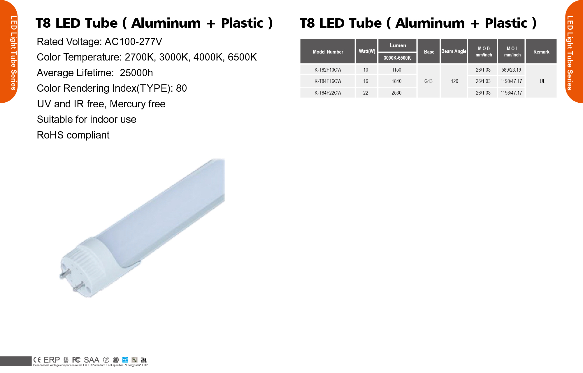 T8 LED Tube (Aluminum + Plastic)