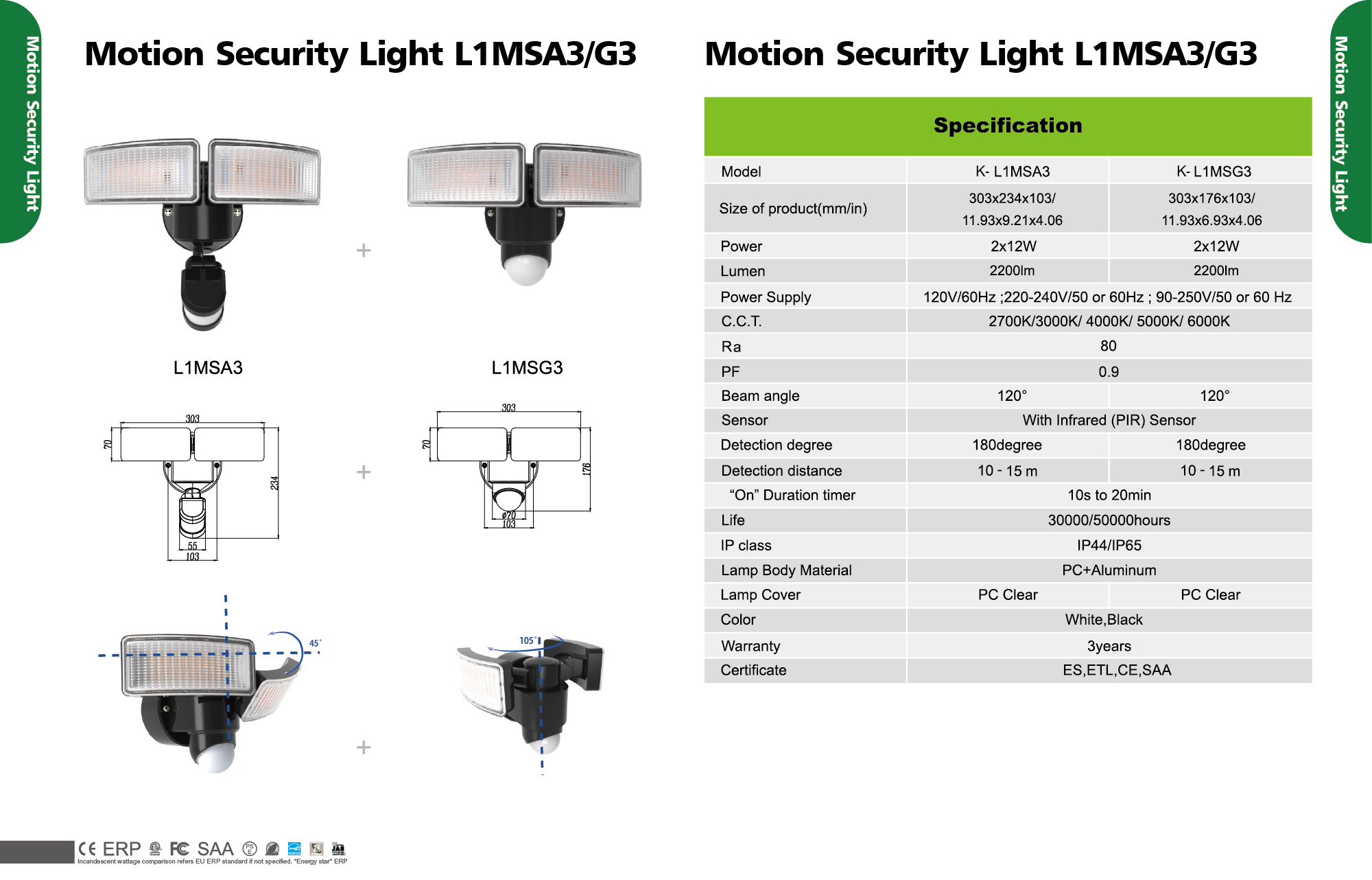 Motion Security Light L1MSA3/G3