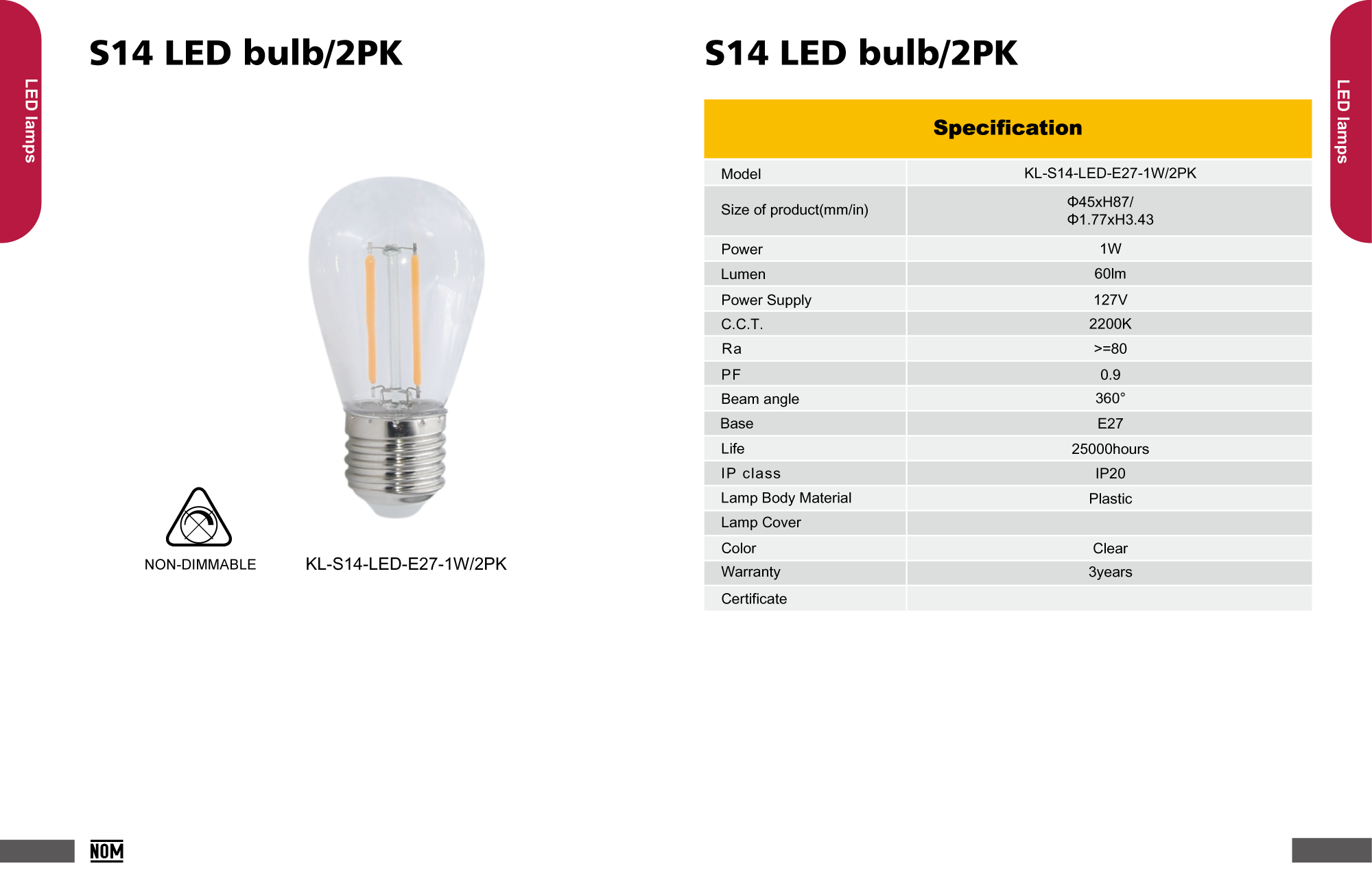 S14 LED bulb/2PK