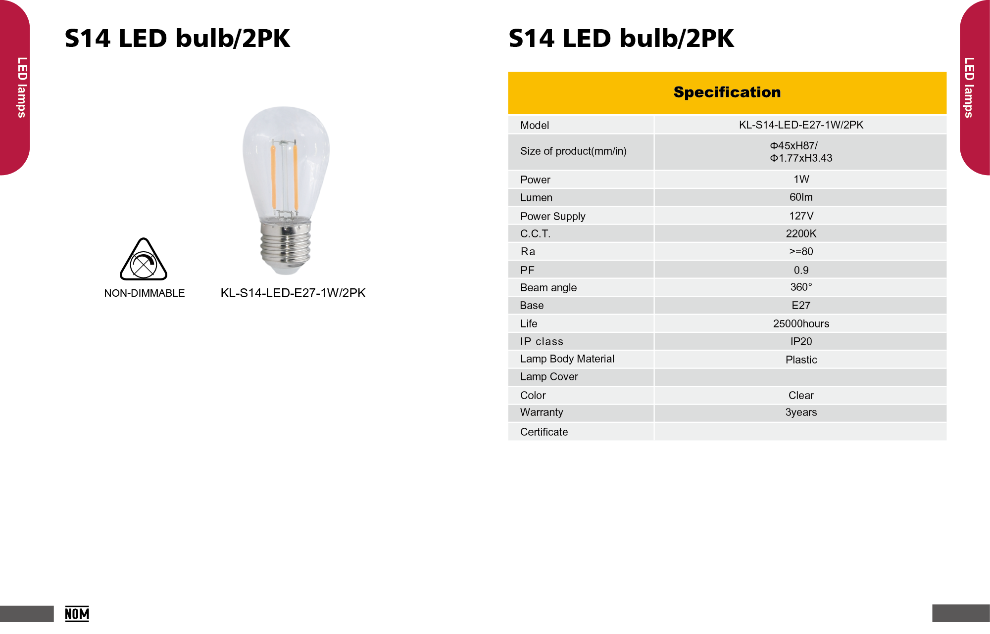 S14 LED bulb/2PK
